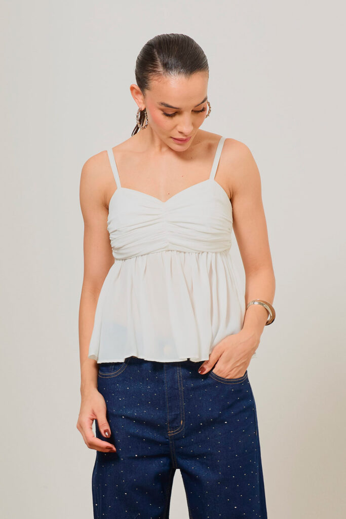 Blusa Alça Busto Drapeado Crepe
