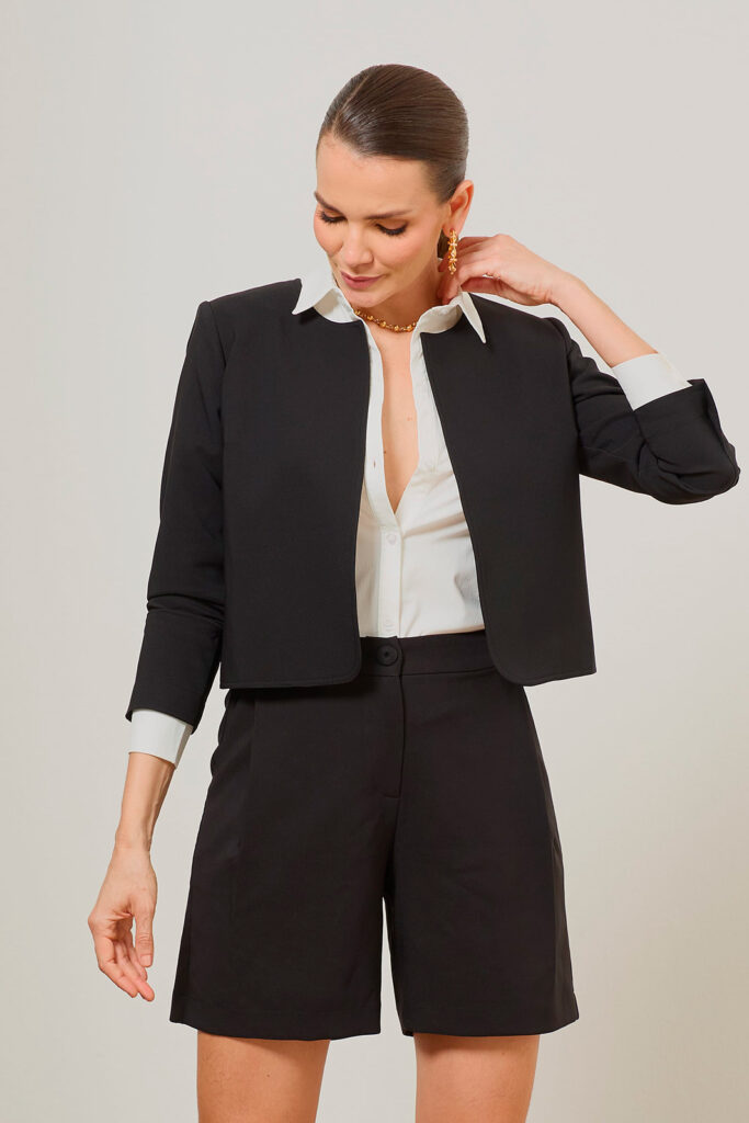 Blazer Semi Cropped Sem Botão Alfaiataria