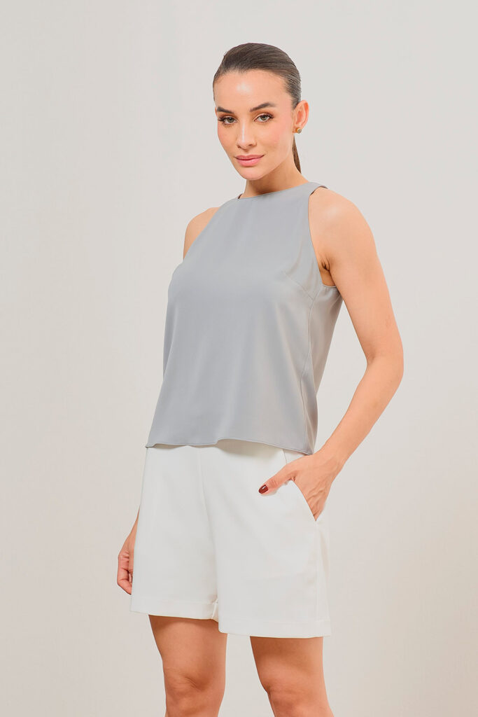 Blusa Regata Decote Redondo Crepe