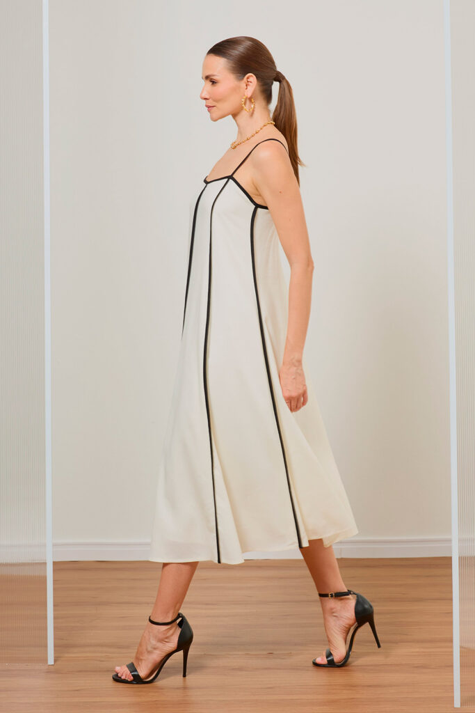 Vestido Midi Alça Com Debrum Linho