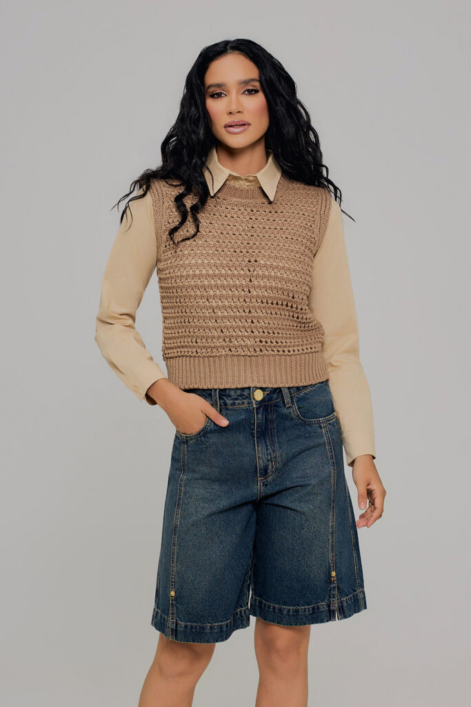 Blusa Ponto Aberto Com Barra Tricot