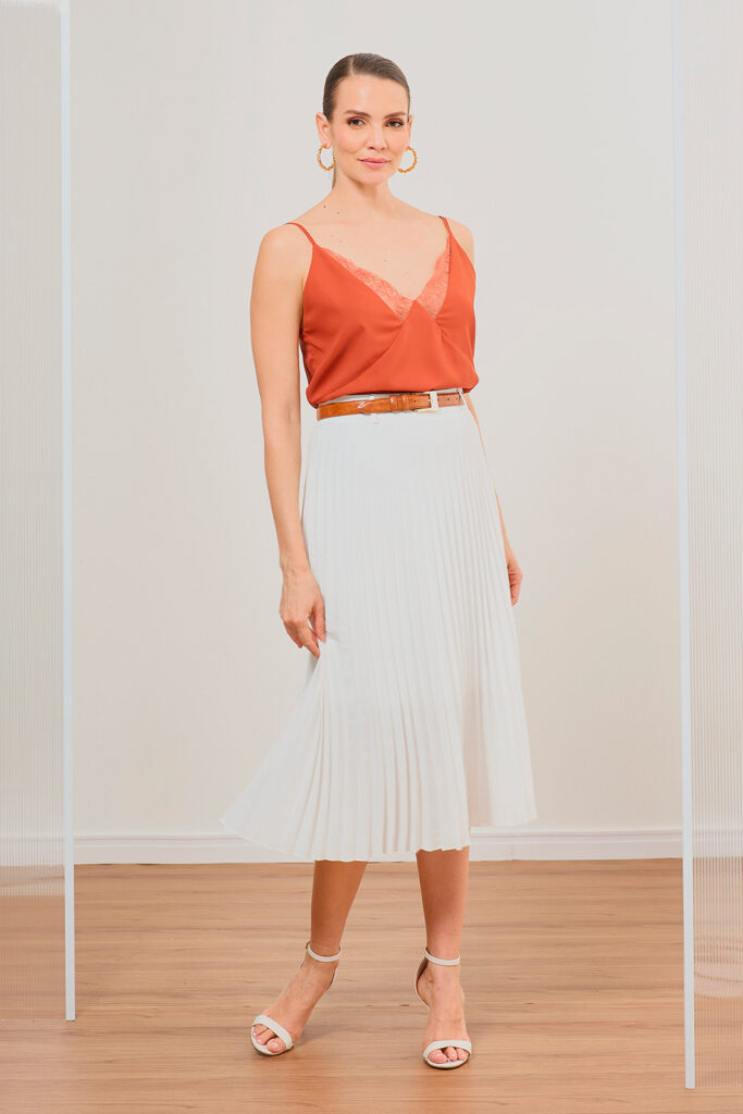 Saia Midi Plissada Crepe