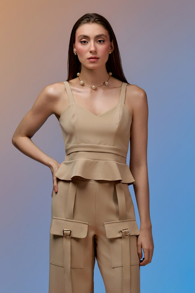 Blusa Semi Cropped Peplum Com Alça Alfaiataria