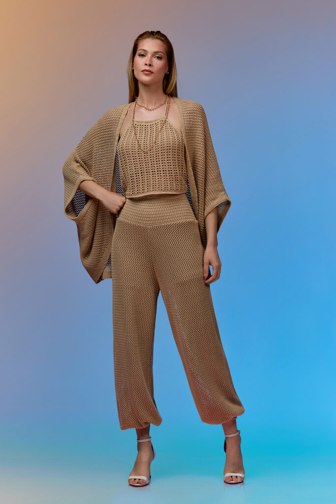 Cardigan Arredondado Ponto Aberto Tricot