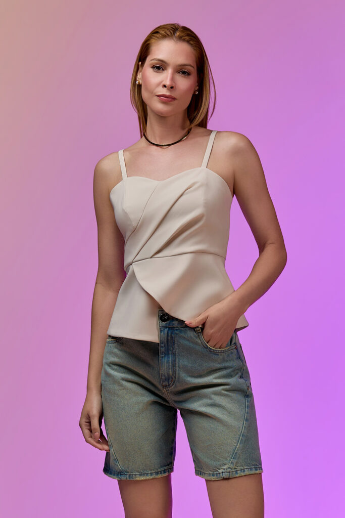 Blusa Alça Com Transpasse Peplum Alfaiataria