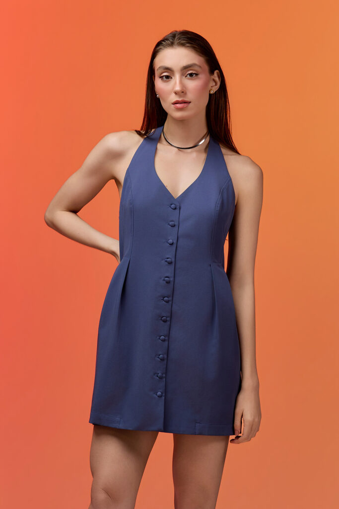 Vestido Curto Frente Única Com Abotoamento Alfaiataria