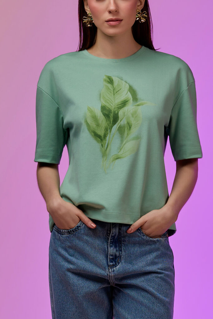 Blusa T-shirt Silk Folha Algodão