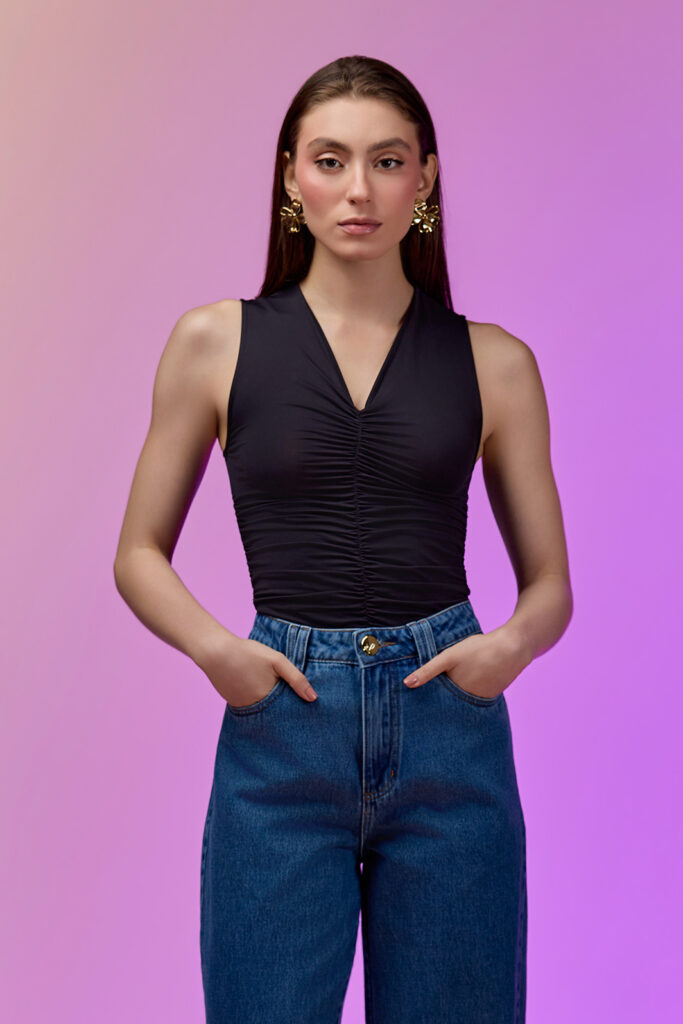 Blusa Decote V Drapeado Jersey
