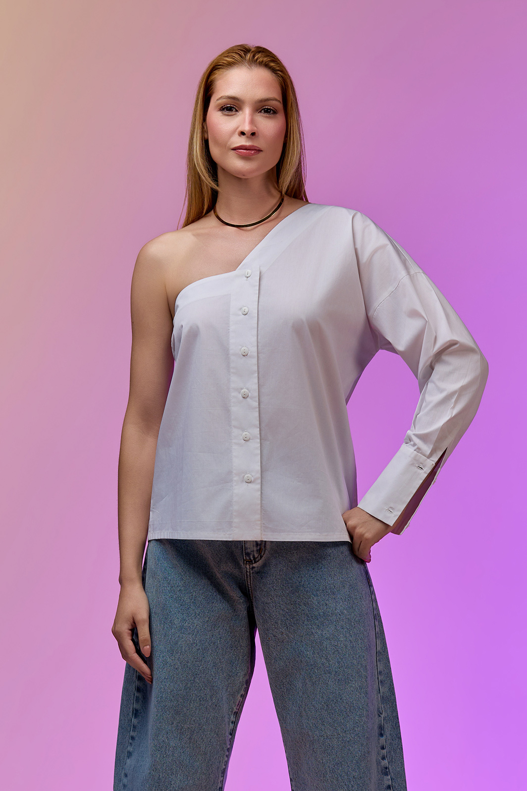 Camisa Ombro Único Tricoline