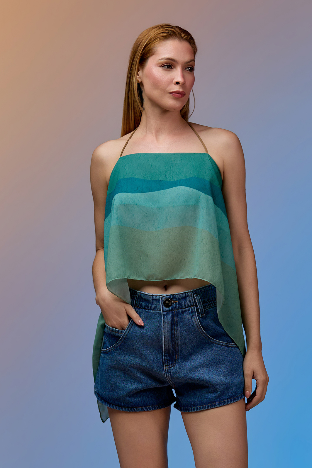 Blusa Frente Única Com Pontas Chiffon