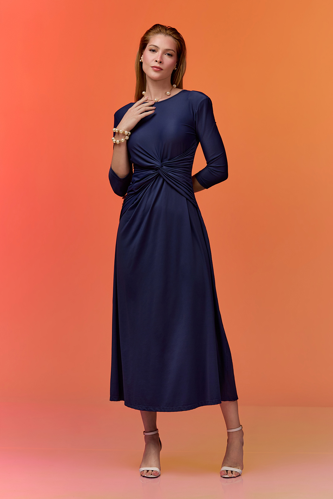 Vestido Manga 3/4 e Torção Jersey