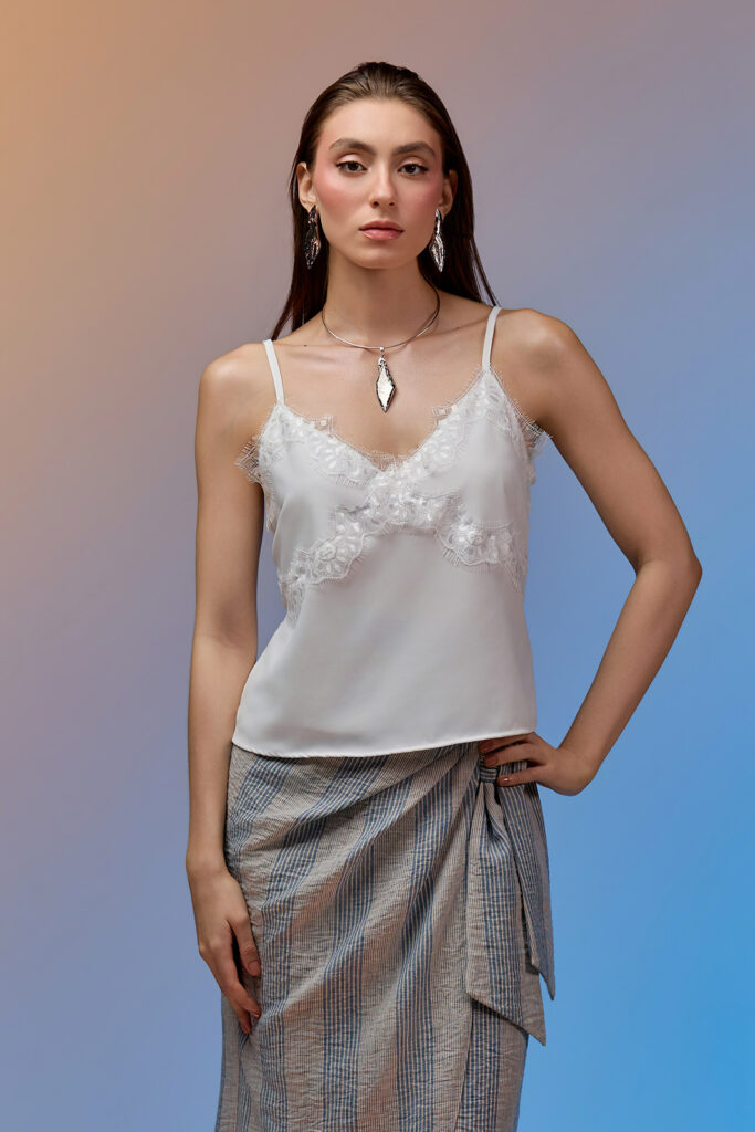 Blusa Alça Com Renda Crepe