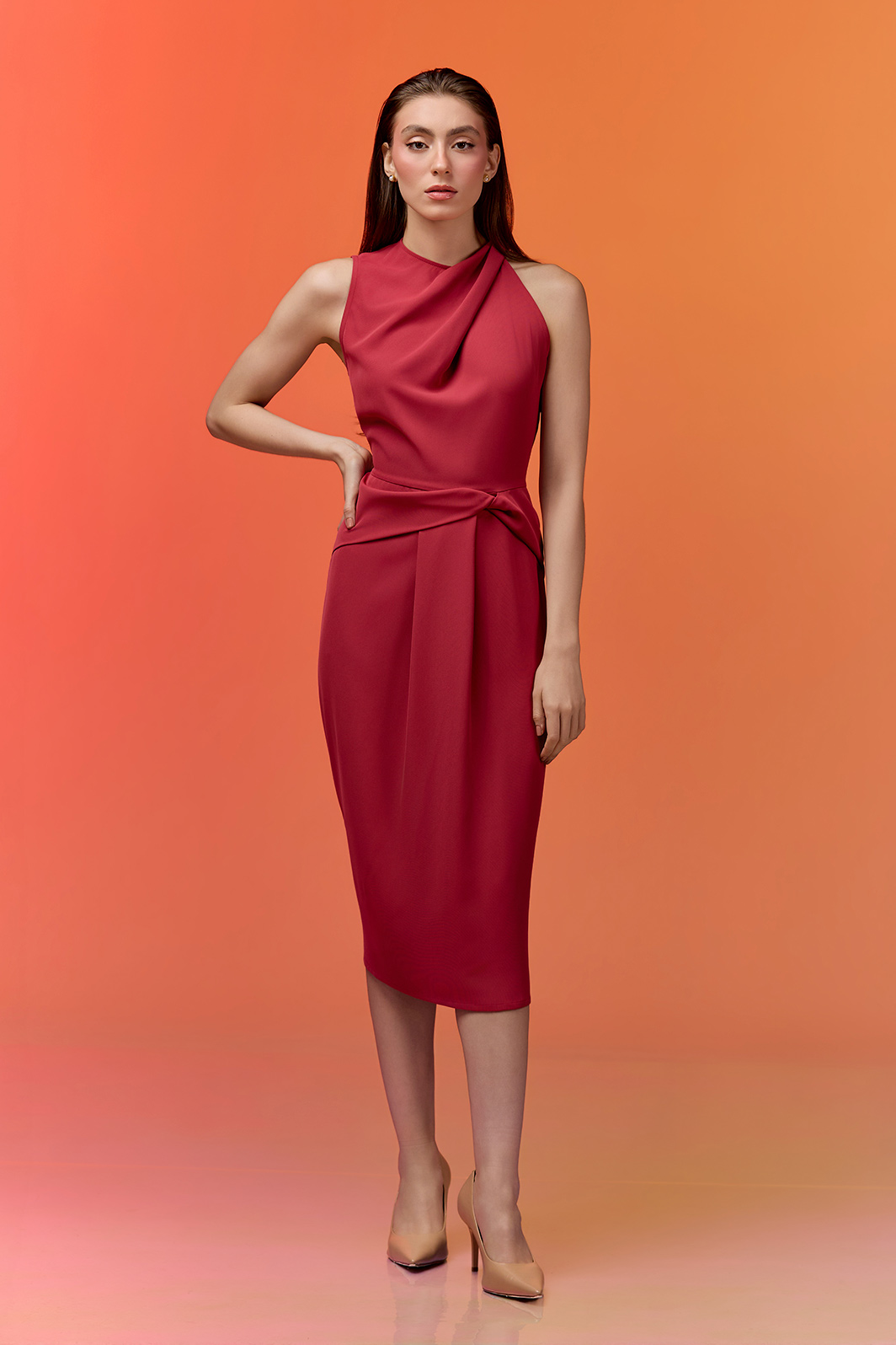 Vestido Midi Detalhe Torção Crepe