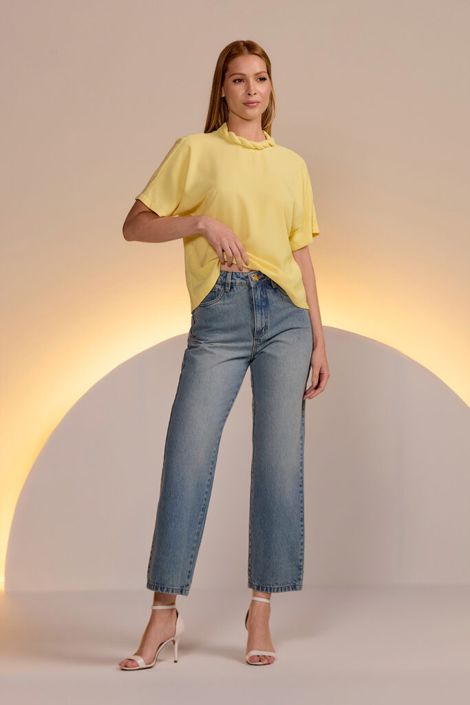 Calça Jeans Barrel Com Pence Horizontal