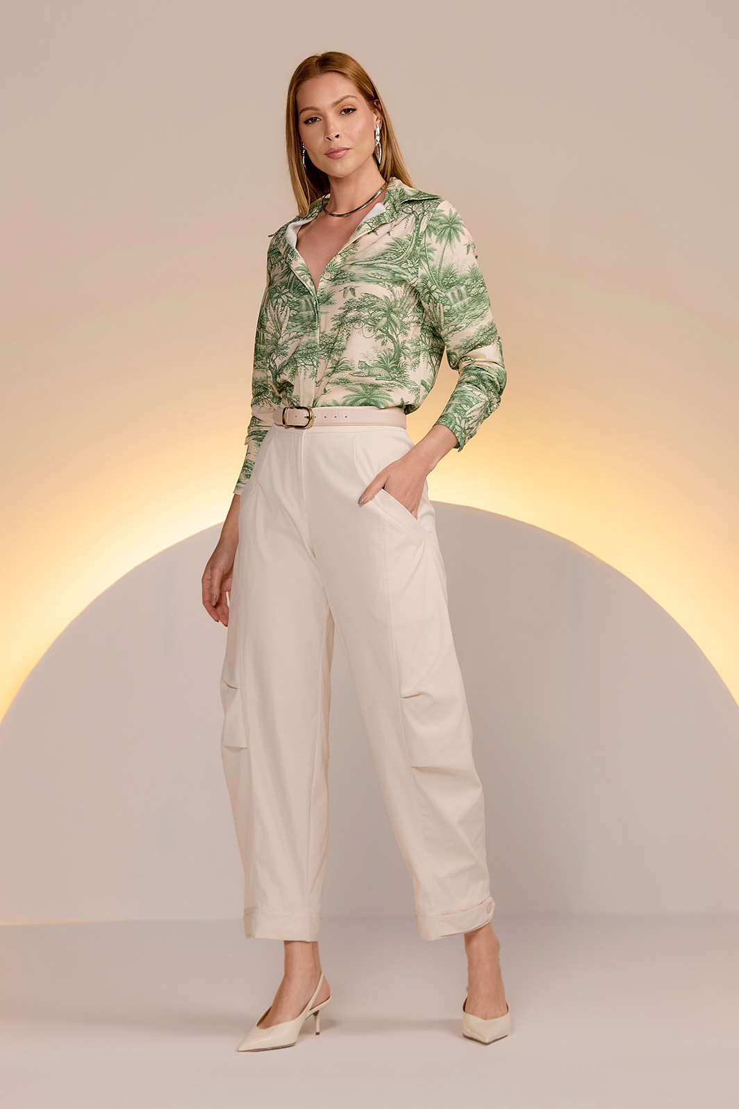 Calça Barrel Com Faixa Tecno